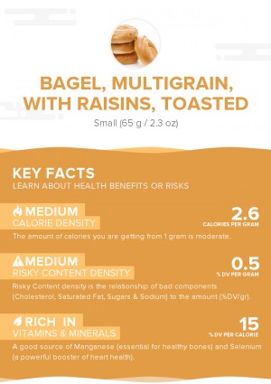 Bagel, multigrain, with raisins, toasted