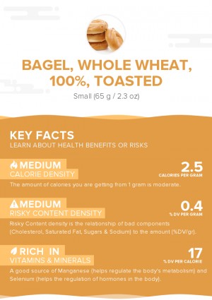 Bagel, whole wheat, 100%, toasted