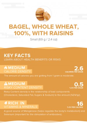 Bagel, whole wheat, 100%, with raisins