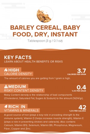 Barley cereal, baby food, dry, instant