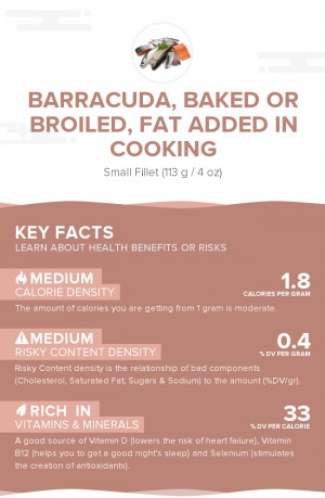 Barracuda, baked or broiled, fat added in cooking