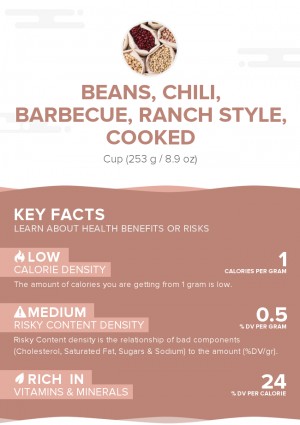 Beans, chili, barbecue, ranch style, cooked