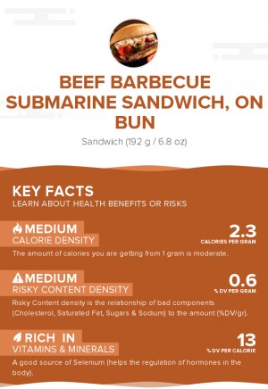 Beef barbecue submarine sandwich, on bun