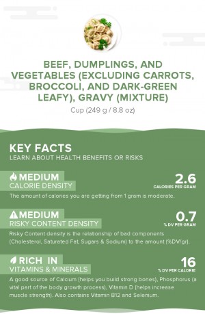 Beef, dumplings, and vegetables (excluding carrots, broccoli, and dark-green leafy), gravy (mixture)