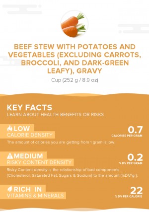 Beef stew with potatoes and vegetables (excluding carrots, broccoli, and dark-green leafy), gravy