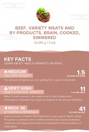 Beef, variety meats and by-products, brain, cooked, simmered