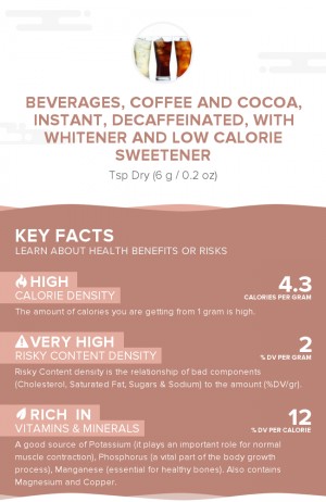 Beverages, coffee and cocoa, instant, decaffeinated, with whitener and low calorie sweetener