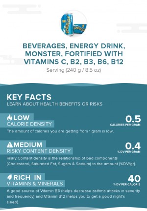 Beverages, Energy Drink, Monster, fortified with vitamins C, B2, B3, B6, B12