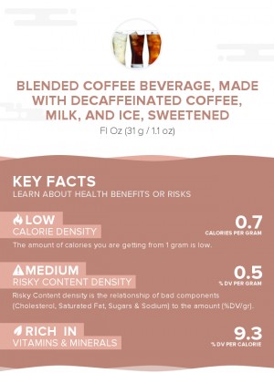 Blended coffee beverage, made with decaffeinated coffee, milk, and ice, sweetened