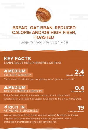 Bread, oat bran, reduced calorie and/or high fiber, toasted