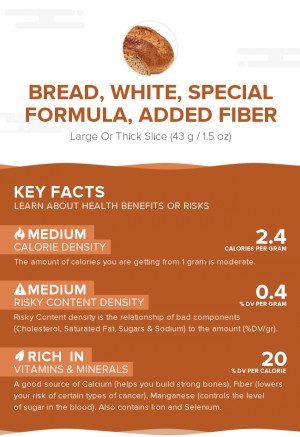 Bread, white, special formula, added fiber