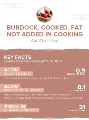 Burdock, cooked, fat not added in cooking