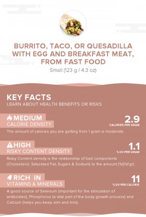 Burrito, taco, or quesadilla with egg and breakfast meat, from fast food