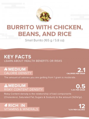 Burrito with chicken, beans, and rice