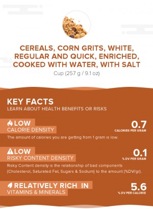 Cereals, corn grits, white, regular and quick, enriched, cooked with water, with salt