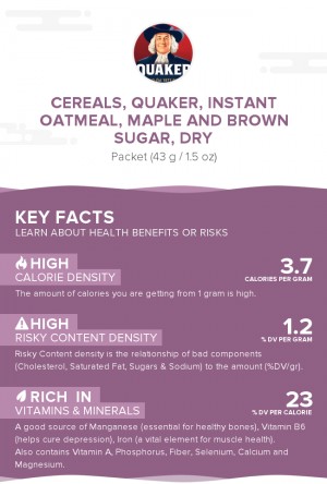 Cereals, QUAKER, Instant Oatmeal, maple and brown sugar, dry