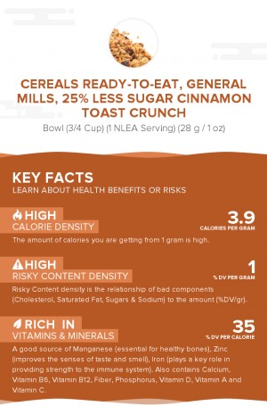 Cereals ready-to-eat, GENERAL MILLS, 25% Less Sugar CINNAMON TOAST CRUNCH