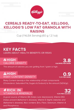 Cereals ready-to-eat, KELLOGG, KELLOGG'S Low Fat Granola with Raisins