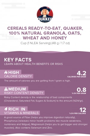 Cereals ready-to-eat, QUAKER, 100% Natural Granola, Oats, Wheat and Honey