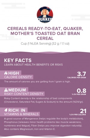 Cereals ready-to-eat, QUAKER, MOTHER'S Toasted Oat Bran cereal