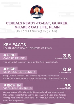 Cereals ready-to-eat, QUAKER, QUAKER OAT LIFE, plain