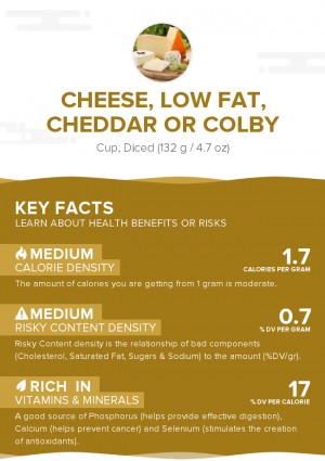 Cheese, low fat, cheddar or colby