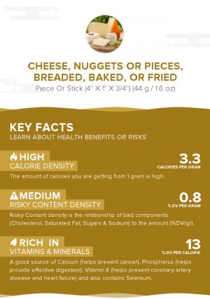 Cheese, nuggets or pieces, breaded, baked, or fried