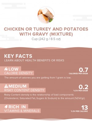 Chicken or turkey and potatoes with gravy (mixture)