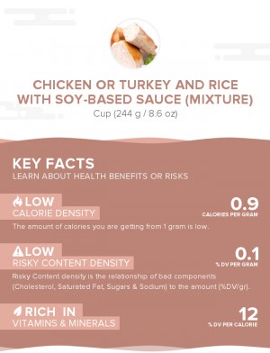 Chicken or turkey and rice with soy-based sauce (mixture)