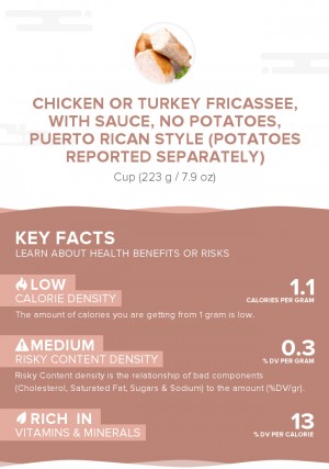 Chicken or turkey fricassee, with sauce, no potatoes, Puerto Rican style (potatoes reported separately)