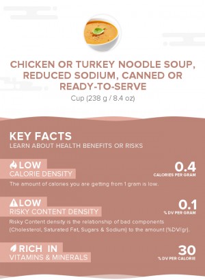 Chicken or turkey noodle soup, reduced sodium, canned or ready-to-serve