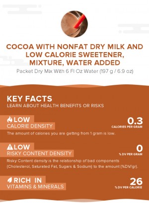Cocoa with nonfat dry milk and low calorie sweetener, mixture, water added