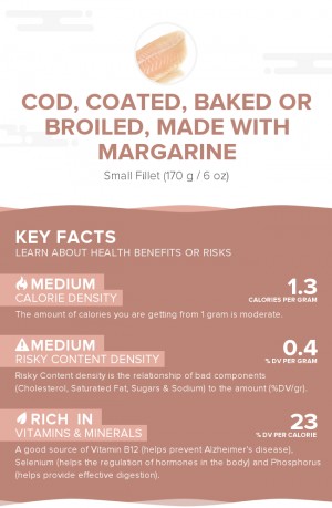 Cod, coated, baked or broiled, made with margarine