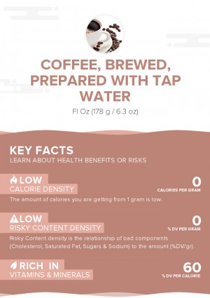 Coffee, brewed, prepared with tap water