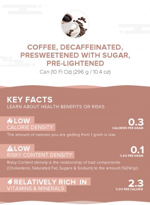 Coffee, decaffeinated, presweetened with sugar, pre-lightened