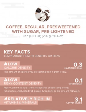 Coffee, regular, presweetened with sugar, pre-lightened