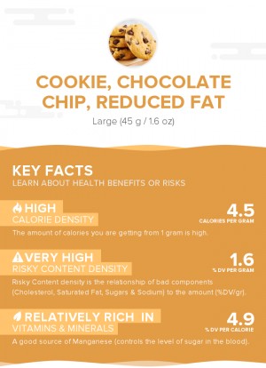 Cookie, chocolate chip, reduced fat