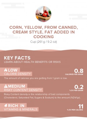 Corn, yellow, from canned, cream style, fat added in cooking