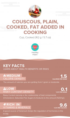 Couscous, plain, cooked, fat added in cooking