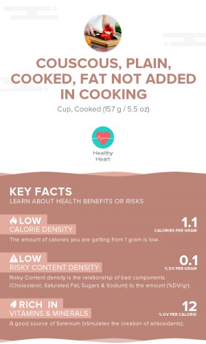Couscous, plain, cooked, fat not added in cooking