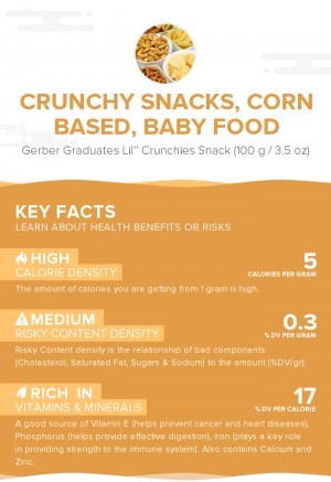 Crunchy snacks, corn based, baby food