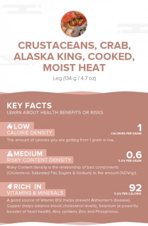 Crustaceans, crab, alaska king, cooked, moist heat