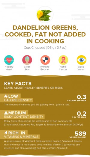 Dandelion greens, cooked, fat not added in cooking