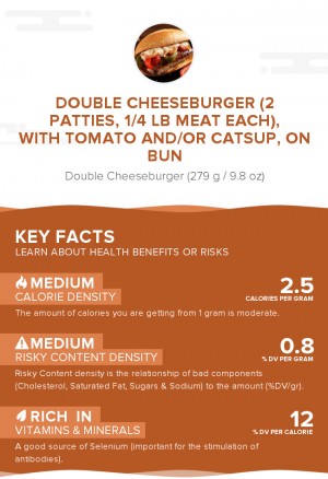 Double cheeseburger (2 patties, 1/4 lb meat each), with tomato and/or catsup, on bun