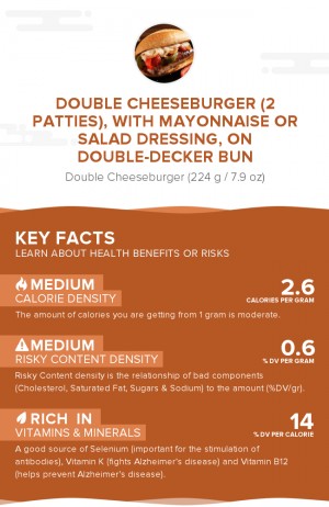 Double cheeseburger (2 patties), with mayonnaise or salad dressing, on double-decker bun