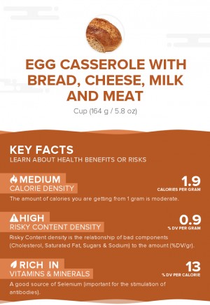 Egg casserole with bread, cheese, milk and meat