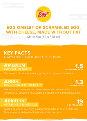 Egg omelet or scrambled egg, with cheese, made without fat