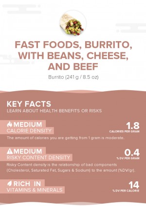 Fast foods, burrito, with beans, cheese, and beef