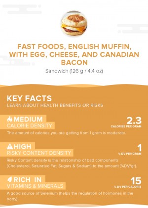 Fast foods, english muffin, with egg, cheese, and canadian bacon