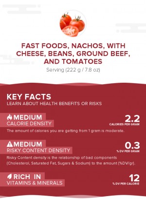 Fast foods, nachos, with cheese, beans, ground beef, and tomatoes